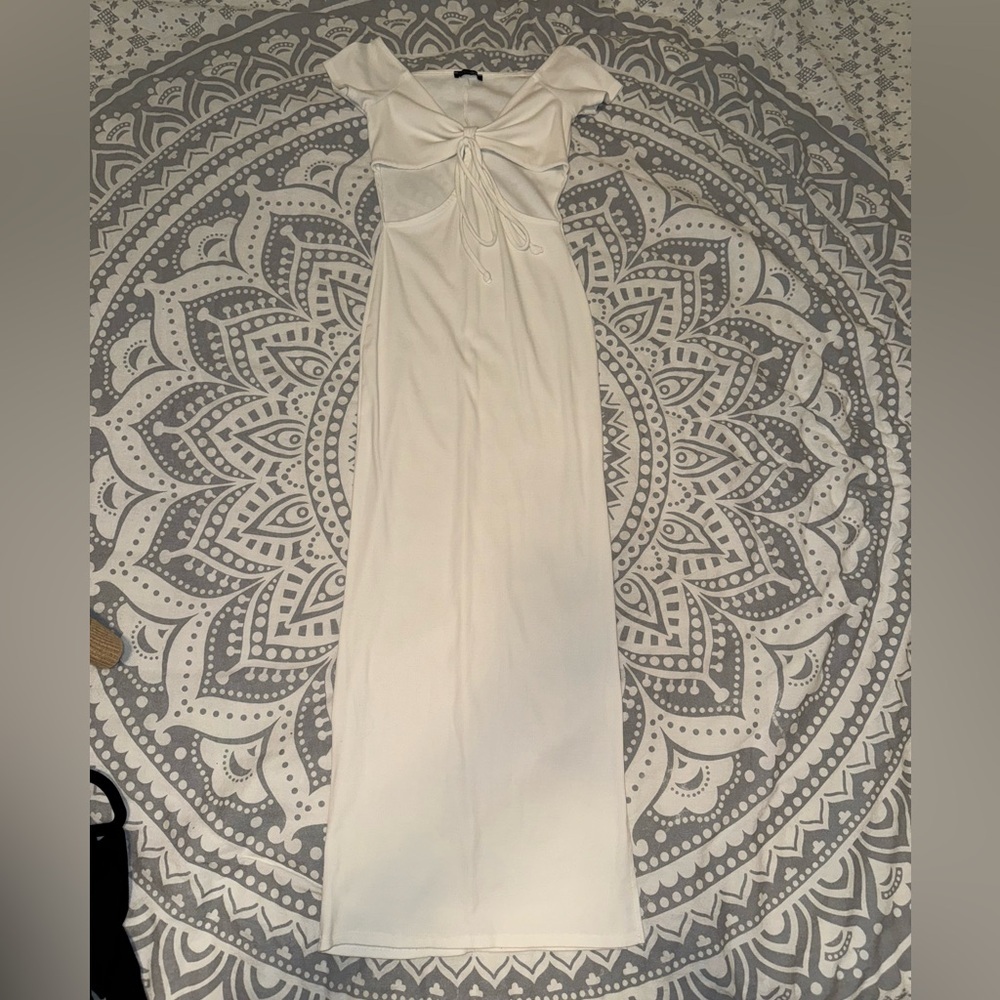 White cutout slitted summer dress